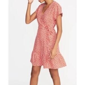 Old Navy Wrap Dress Ditsy Floral Short Sleeve Sz XL NWT Linen Blend Red